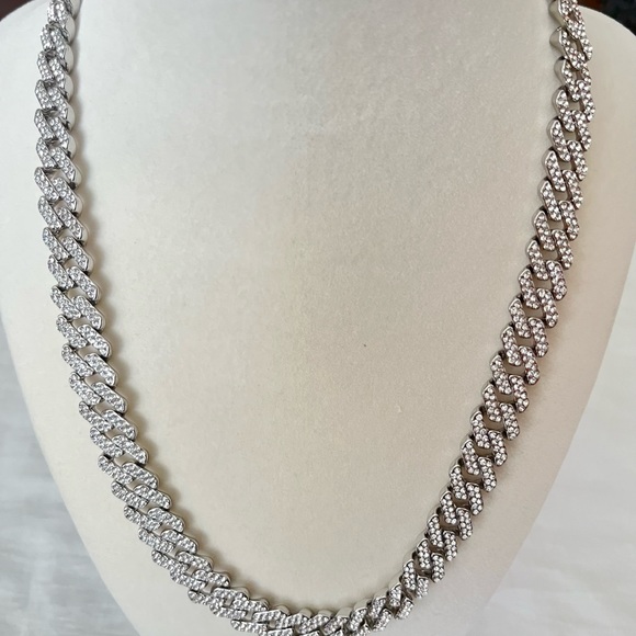 NWOT 14K White Gold Plate Stainless Steel Cuban Design Link Chain Men’s Necklace - Picture 6 of 10